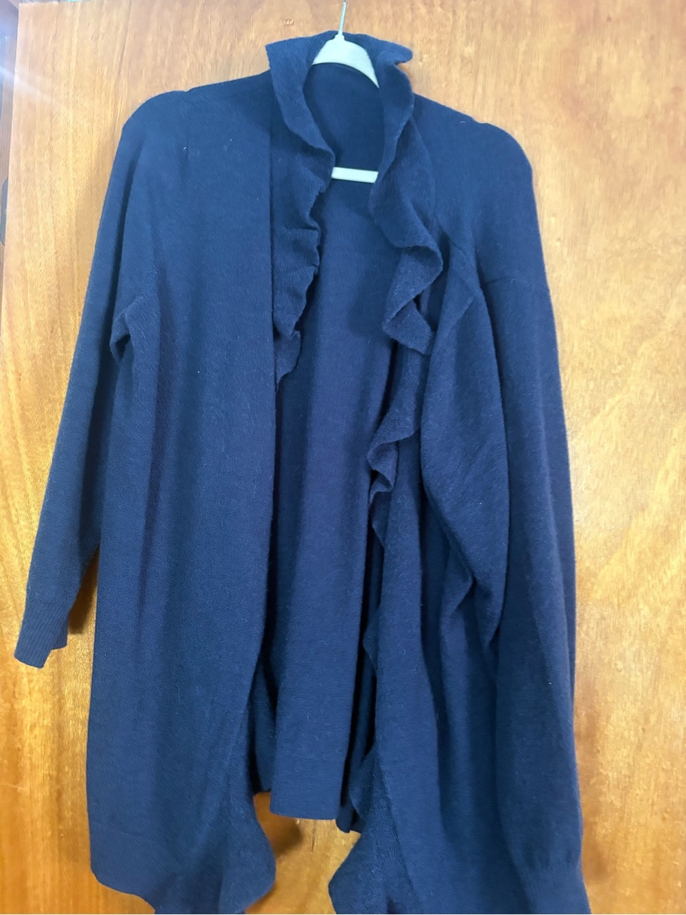 BloomChic Navy Ruffled Open-Front Cardigan